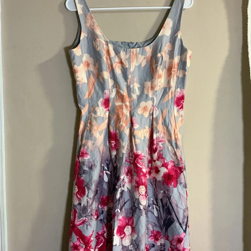 Nine West Pink and Gray Floral Midi Dress - Picture 1 of 10